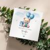 Personalised New born Baby Boy Card Teddy Bear Birth Announcement &ndash; Blue Balloons Keepsake - Smooth No Message - Kraft Brown
