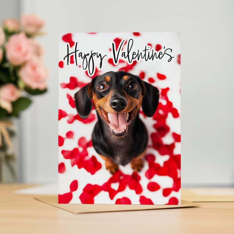 Valentine's Day Card Of A Dachshund Valentine's Day Card For Her or For Him From The Dog - Portrait (5x7) / Blank Inside