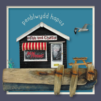 Penblwydd hapus (fish & chips) - a 150mm coastal themed Welsh language birthday card by artist Seth Draper