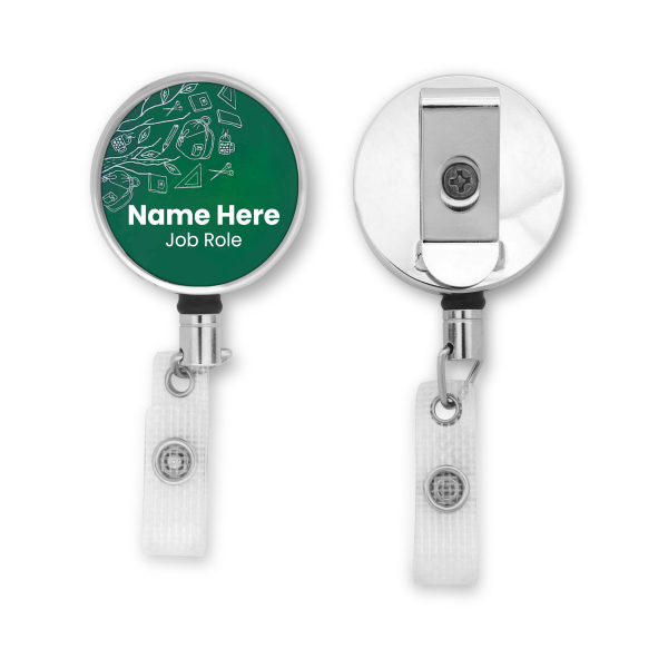 Personalised Metal ID Reel - Green Chalkboard Teacher