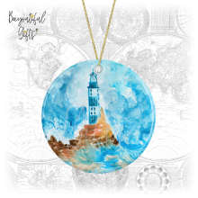 Travel Ceramic Decoration - Watercolour Lighthouse with Crashing Waves