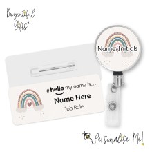 #hello my name is... Name Badge & Metal ID Reel - Boho Rainbow with Cloud & Heart