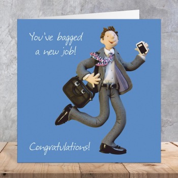 Funny New Job Card for Him - You've Bagged a New Job - Polymer Clay Art by Erica Sturla - UK