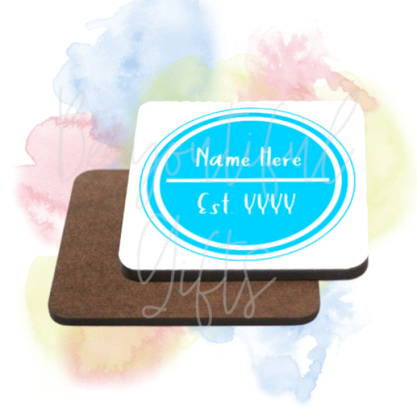 Personalised Est. Brightly Coloured High Gloss Square Coaster - Red