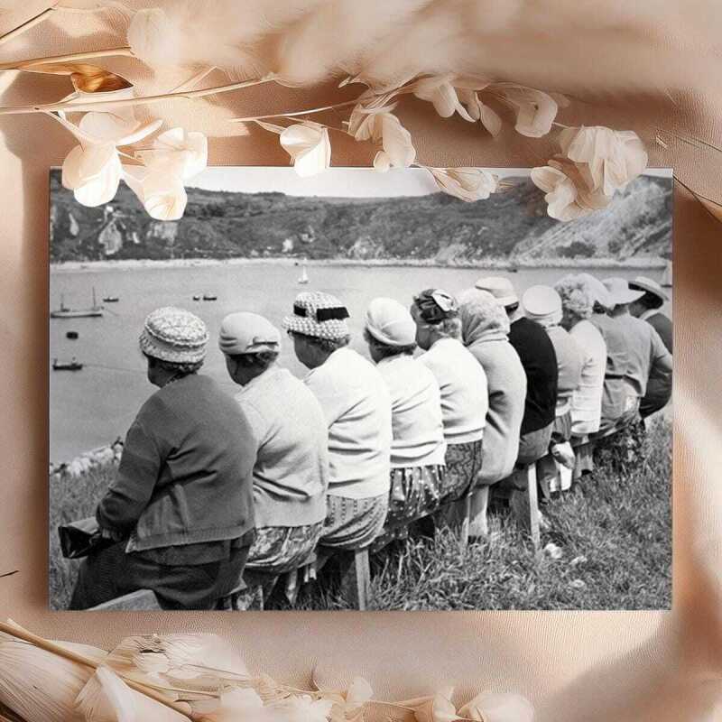 Lake view - vintage black and white themed card featuring a ladies outing in Dorset 1950's - 12.6 x 17.7cm and blank inside - made in the UK