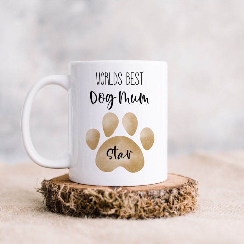 Worlds Best Dog Mum Mug, Best Dog Dad Mug, Personalised Dog Mum, Dog Paw Mug, Custom Mug, Gifts For Dog Mum, Dog - GREY - 1