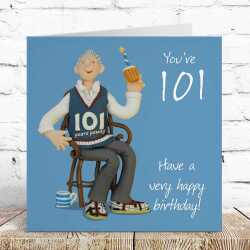 101st birthday card for him - designed by Erica Sturla - 15cm square and blank inside, made in the UK