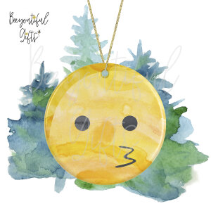 Watercolour Emoji Ceramic Christmas Tree Decoration - Kiss Face