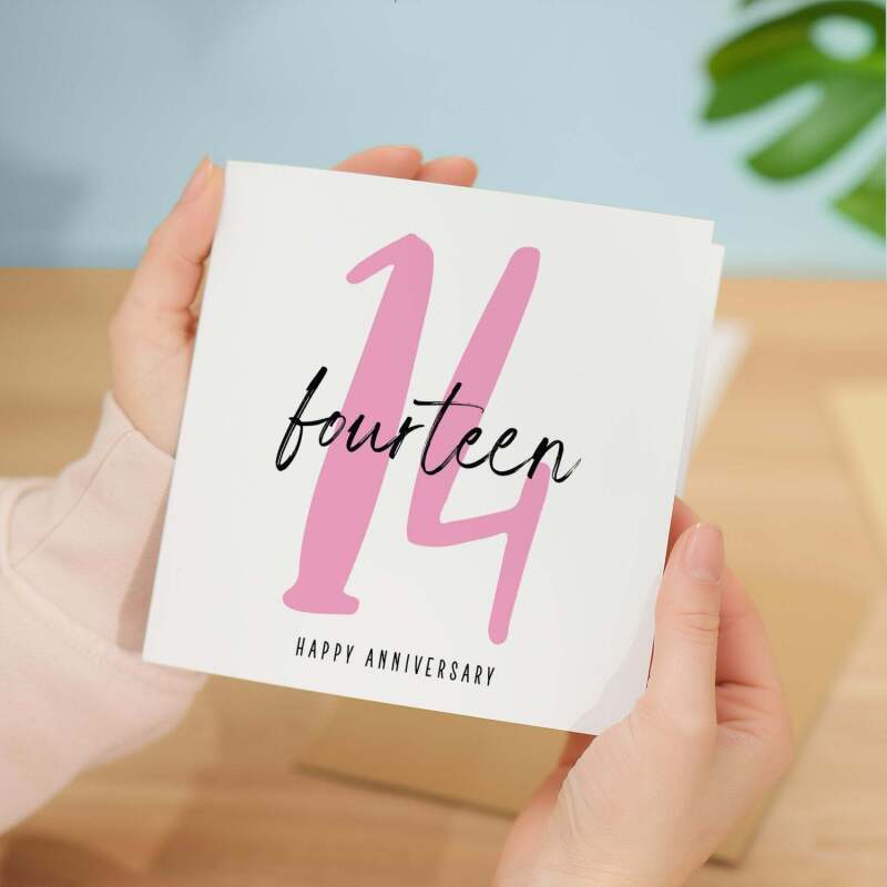 14 Year Anniversary Card For 14th Wedding Anniversary For Him or Her Wife Husband Card For Fourteenth Anniversary - Square (5.5x5.5) / Blank Inside
