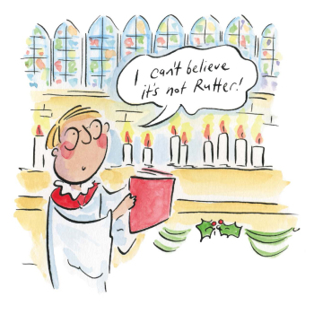 I can't believe it's not Rutter, a 150mm square festive Christmas greetings card featuring Rosie Brooks artwork, message inside reads Merry Christmas