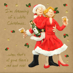 Holy Mackerel White Christmas, a wine themed festive foiled Christmas card designed by Erica Sturla, 15cm square & blank inside for your message.