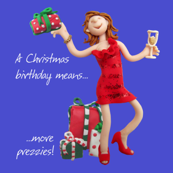 Birthday, More prezzies 150mm Square Christmas Card by Artist Erica Sturla