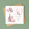 30th Birthday Card for Her Pink Champagne Balloons Flowers Personalised Milestone Greeting Thirty - Smooth No Message - Kraft Brown