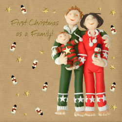 Holy Mackerel First Christmas as a family card, a festive foiled Christmas card designed by Erica Sturla, 15cm square & blank inside for your message.
