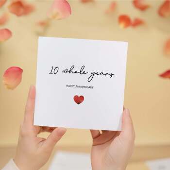 10th Anniversary Card For Wife, Husband, Girlfriend or Boyfriend, Simple Love Heart, Modern & Charming Gesture