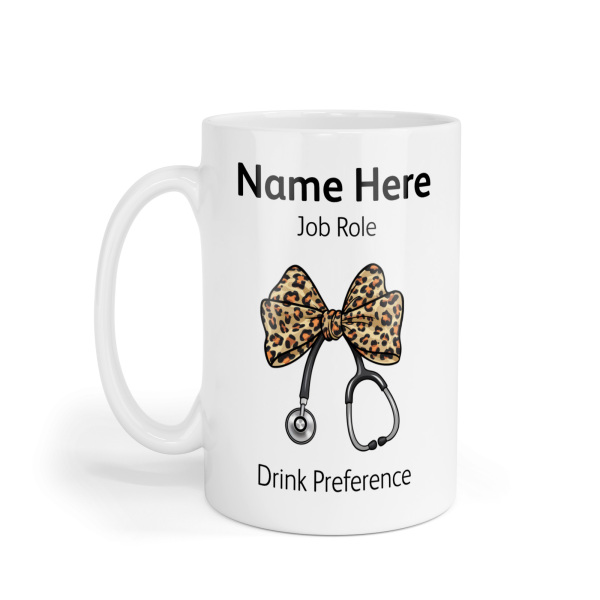 Personalised Ceramic Mug - Leopard Coquette Bow Ribbon