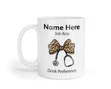 Personalised Ceramic Mug - Leopard Coquette Bow Ribbon