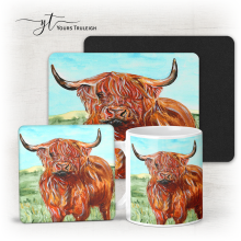 Highland Cow - Ceramic Mug, Hardboard Coaster & Placemat Set - Highland Cow