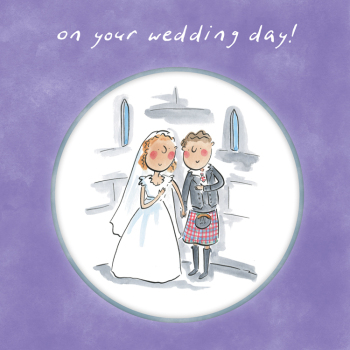 Holy Mackerel On your wedding day, a 15cm square Scottish themed wedding card featuring Rosie Brooks artwork, blank inside for your message