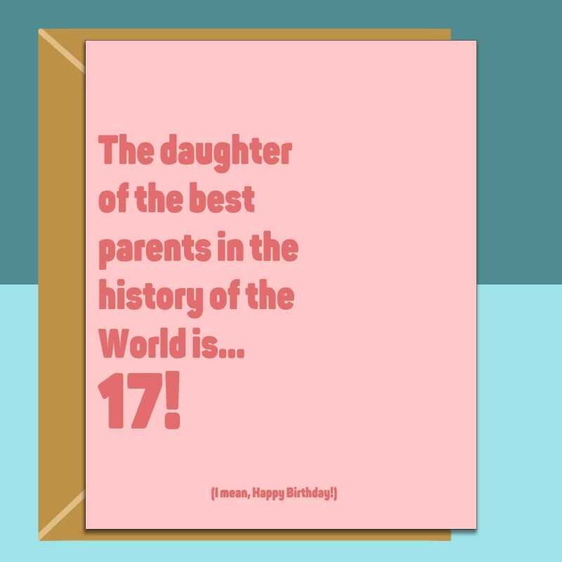 Daughter 17 birthday card - funny personalised card for daughter turning 17 years old. - Blank inside - Regular