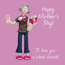 Holy Mackerel love you a whole bunch Mother's Day card for an older mum - designed by artist Erica Sturla - 15cm square and blank inside for your message - made in the UK