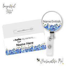 #hello my name is... Name Badge & Metal ID Reel - Forget Me Not Border