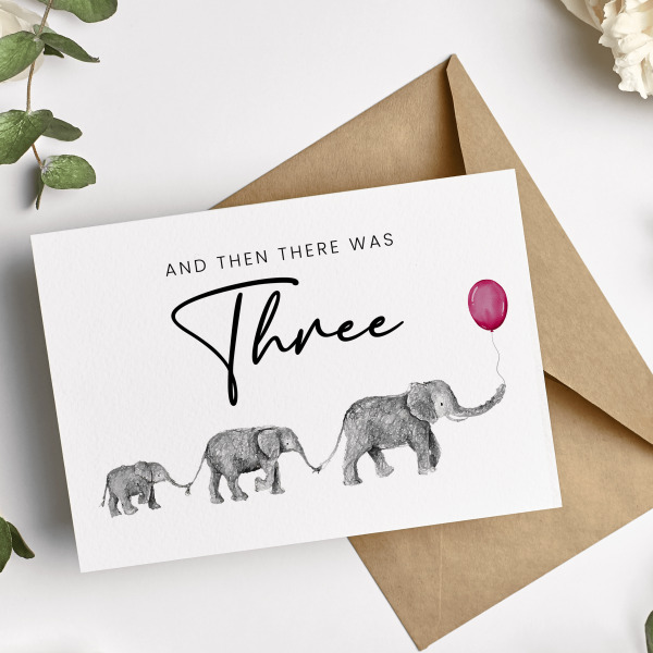 New Baby Card - And Then There Was Three - Small (Approx. A6 | 105mm x 148mm | 4.1in x 5.8in) - Standard Smooth Card