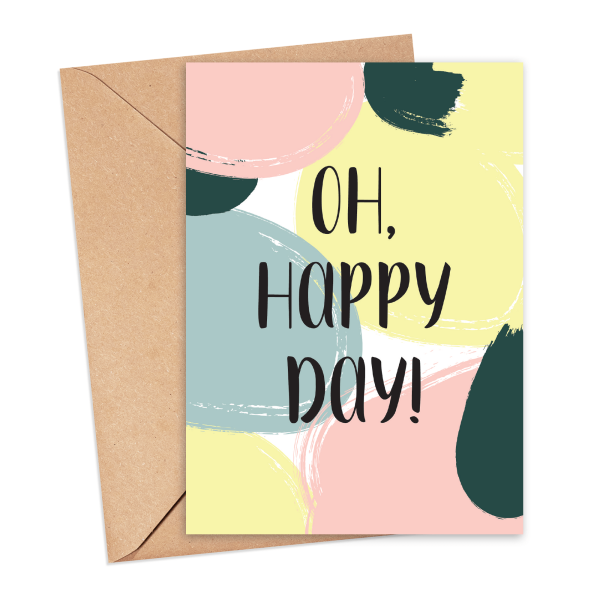 Birthday Card - Oh Happy Day! - Small (Approx. A6 | 105mm x 148mm | 4.1in x 5.8in) - Standard Smooth Card