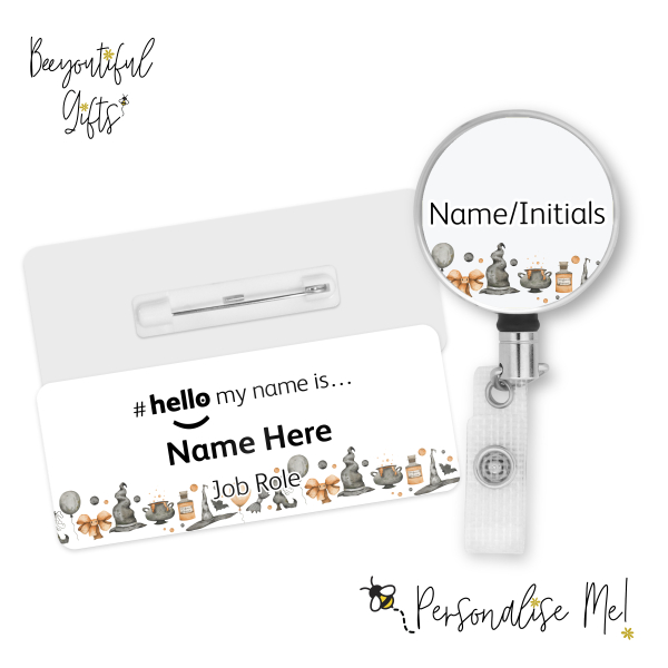 #hello my name is... Name Badge & Metal ID Reel - Witch Themed Border