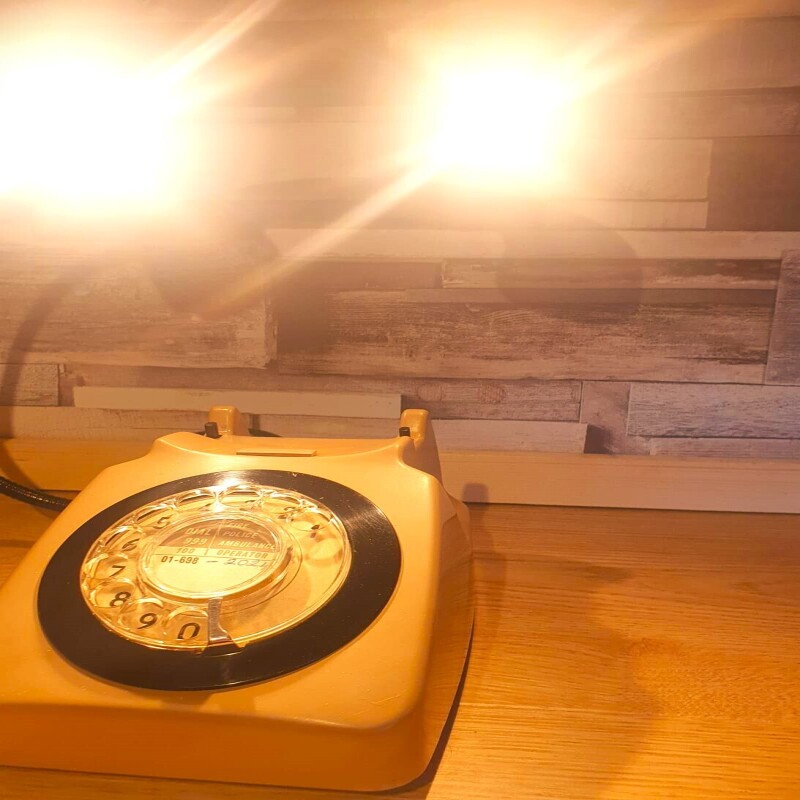 The 1970s GPO 746 Rotary Dial Telephones in Vintage Green & Brown, with black rims.