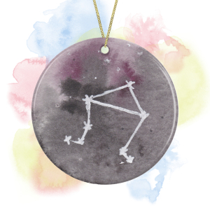 Watercolour Hand Painted Zodiac Sign Round Ceramic Decoration - Libra