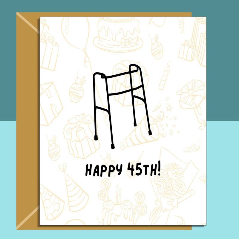 Funny 45th Birthday Card - Personalised inside - For someone turning 45 - Ideal card for Friend, Brother, Sister, Colleague - Customised - Blank inside - Large