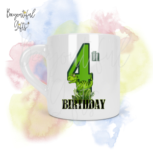 Personalised Dinosaur 4th Birthday Number Smug Mug® (6oz)