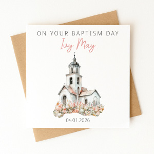 Personalised Baptism Card - On Your Baptism Day - Pink Church