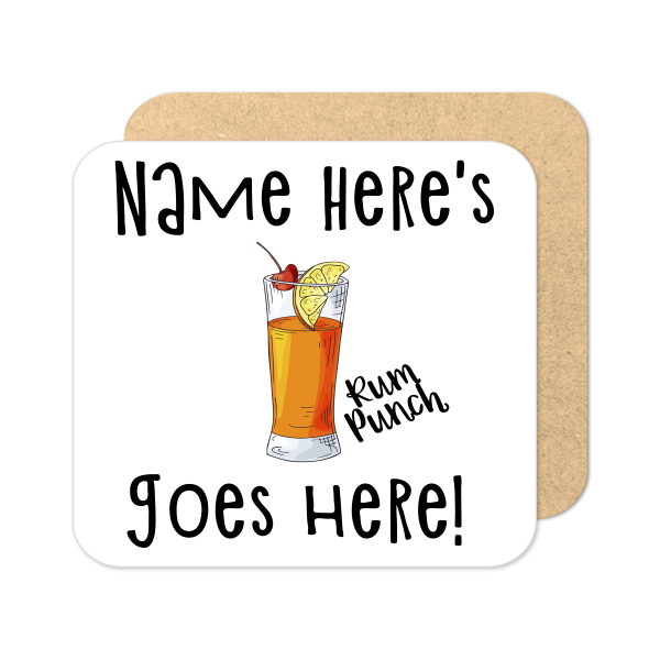 Personalised Cocktail Coaster - Hand Drawn Rum Punch