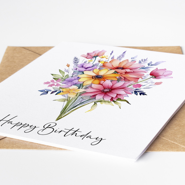 Floral Birthday Cards - Bright Colourful Floral Card - Standard Smooth Card