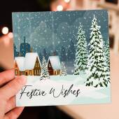 Festive wishes traditional winter, snow scene Christmas, Holidays, Xmas, festive card for friends, neighbours (Size A6/A5/A4/Square 6x6")