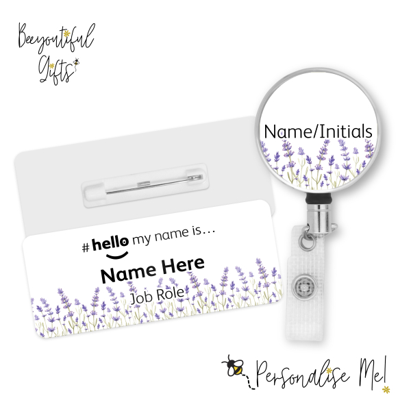 #hello my name is... Name Badge & Metal ID Reel - Lavender Border