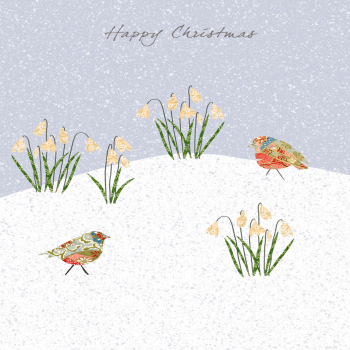Holy Mackerel robins and snowdrops Christmas card - designed by Eloise Hall - 15.7 x 11cm - blank inside