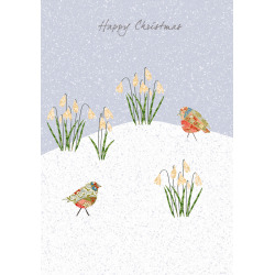 Holy Mackerel robins and snowdrops Christmas card - designed by Eloise Hall - 15.7 x 11cm - blank inside