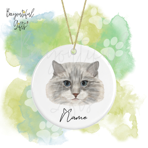 Personalised Watercolour Cat Face Round Ceramic Hanging Decoration - Ragdoll - Face 3