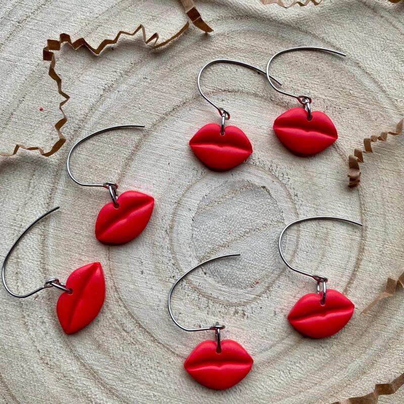 Red Lips Earrings: Handmade Polymer Clay, Surgical Steel Hooks