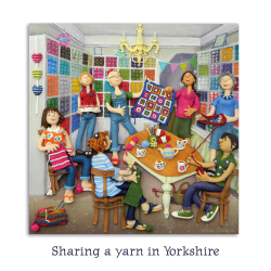 Holy Mackerel Sharing a yarn in Yorkshire greetings card, designed by Erica Sturla Card is 150mm square and blank inside.