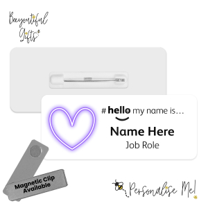 Name Badge - Neon Heart Hello My Name is... - No. 3 White