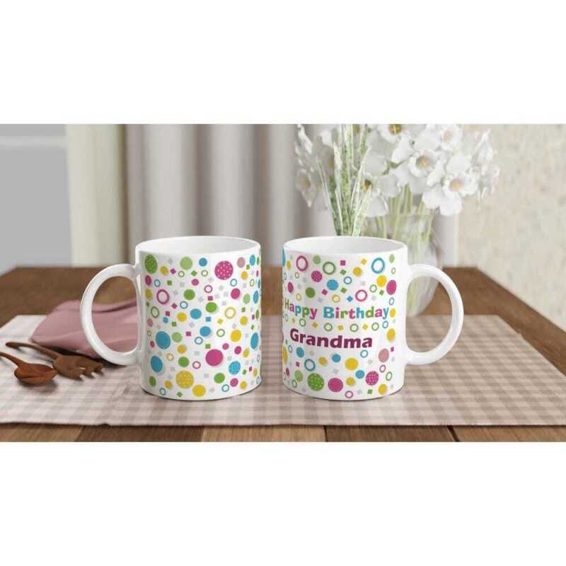 Custom Colour Dot Happy Birthday Mug - Ceramic White