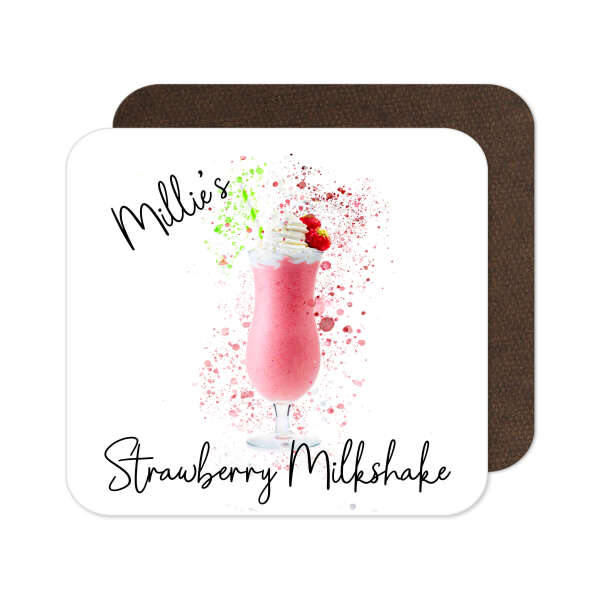 Personalised Strawberry Milkshake Coaster with Splash Effect