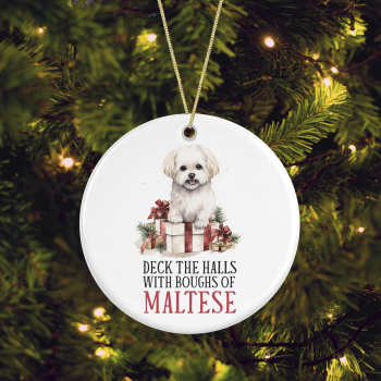 Ceramic Dog/Puppy Breed Maltese Pun Christmas Tree Decoration