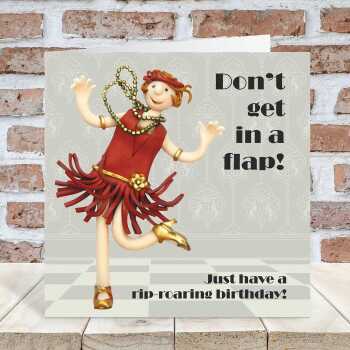 Don't get in a flap, funny historical flapper birthday card - designed by Erica Sturla - 15cm square and blank inside, made in the UK