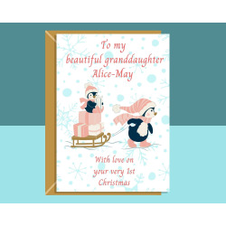 Granddaughter's Personalised 1st Christmas Card - Customisable - For Grandaughter on her first Christmas - Greetings Card - Cute