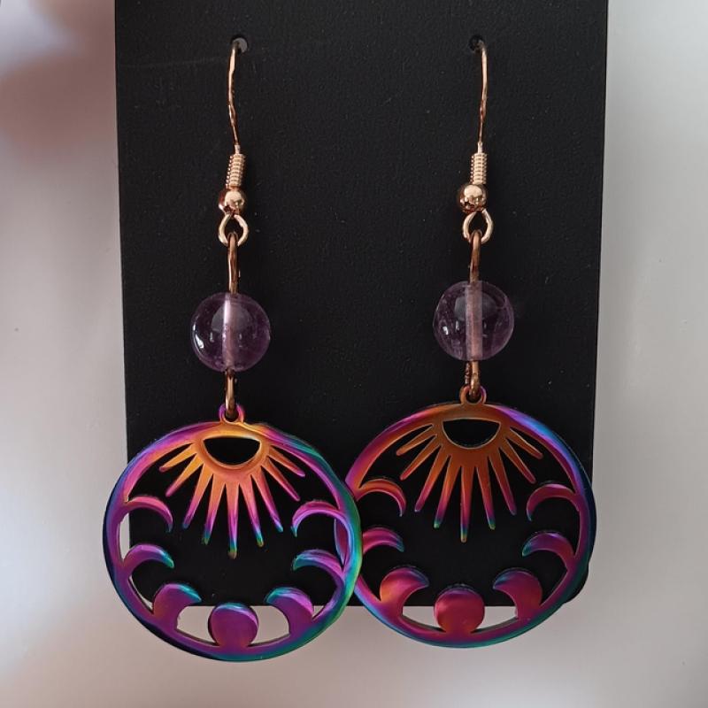 Fluorite Crystal Bead Rose Gold Earrings